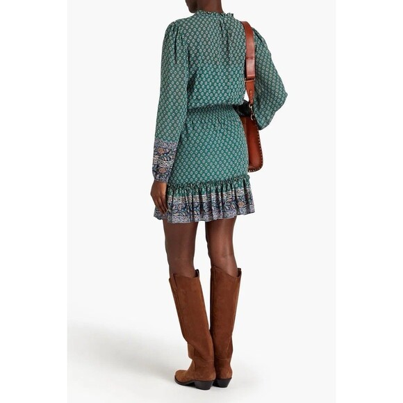 Veronica Beard Size 12 Destiny Smocked Waist V-Neck Seaglass Multi Silk Dress - Picture 10 of 12